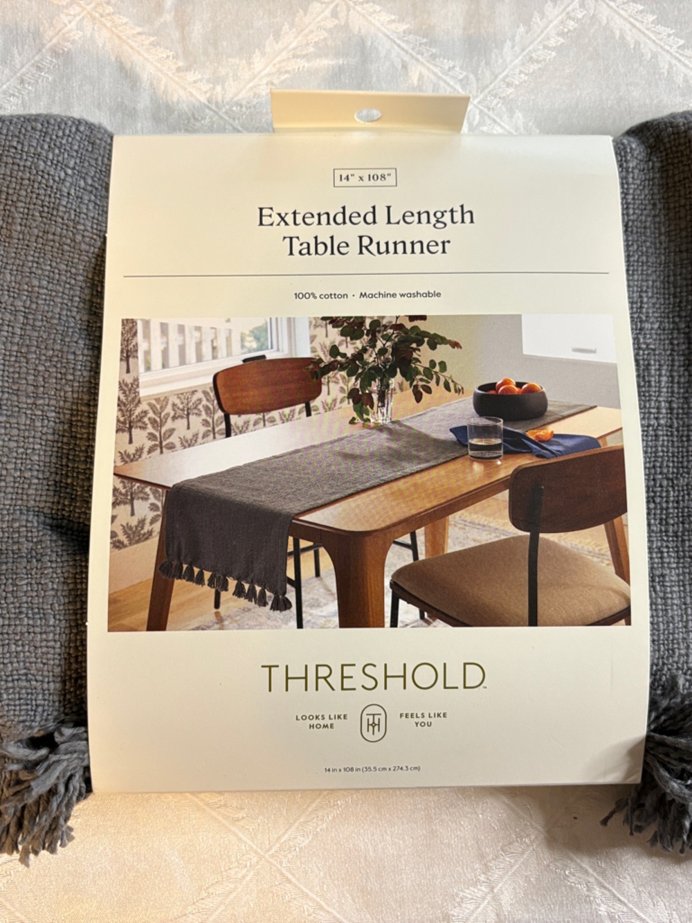 Threshold Dark Gray Woven Table Runner with Tassels